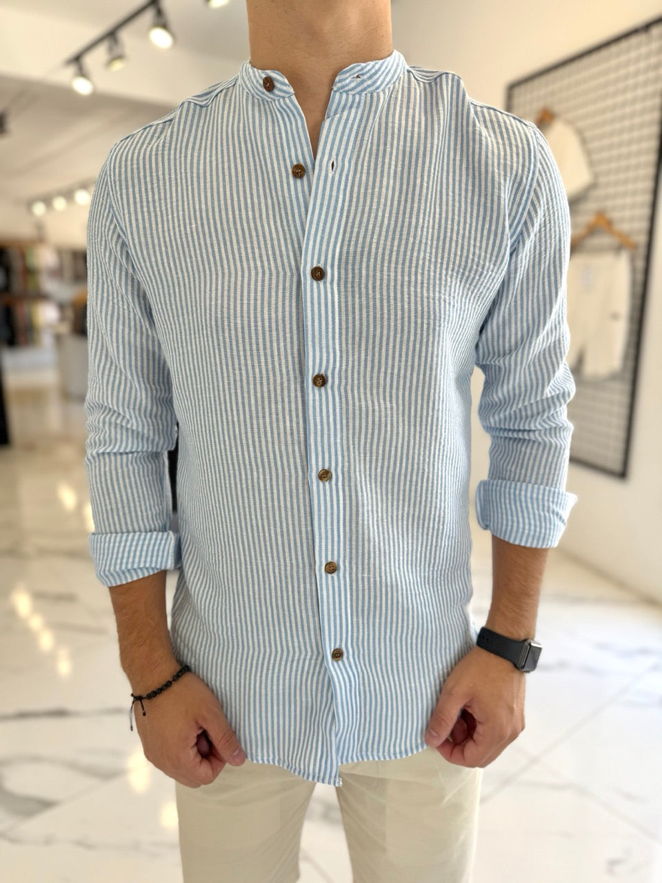 Camisa lino mao raya celeste