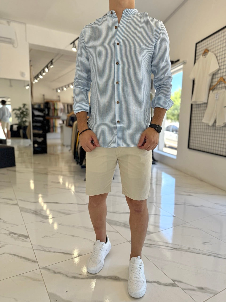 Camisa lino mao raya celeste