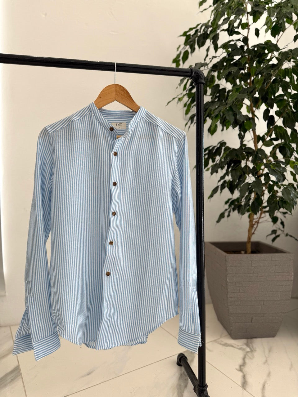 Camisa lino mao raya celeste