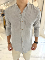 Camisa lino mao raya gris