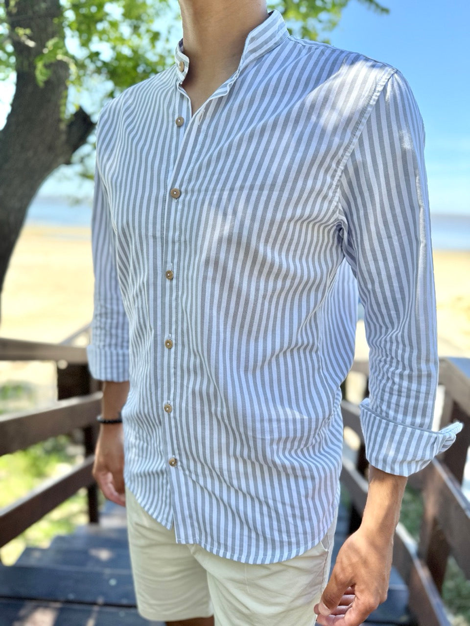 Camisa mao raya gris