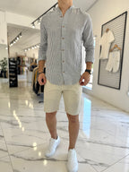 Camisa lino mao raya gris