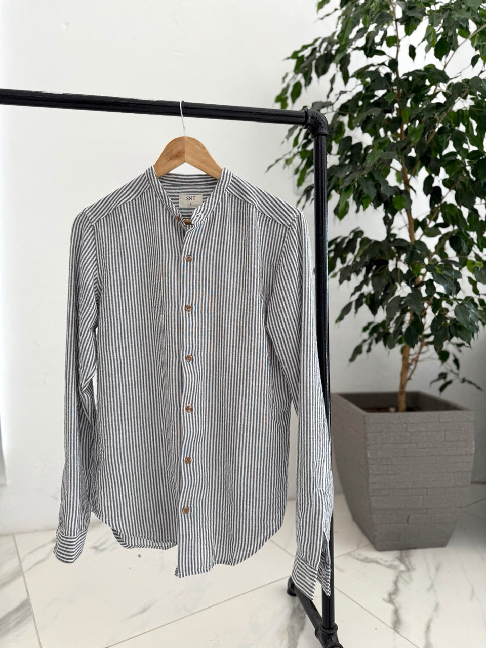 Camisa lino mao raya gris