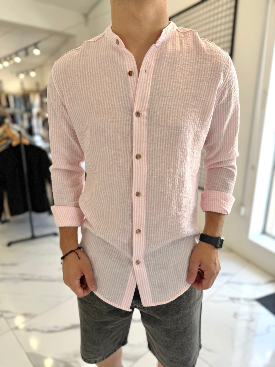 Camisa lino mao raya rosa