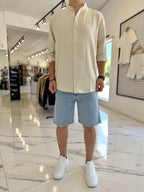 Camisa oversize lino mao beige