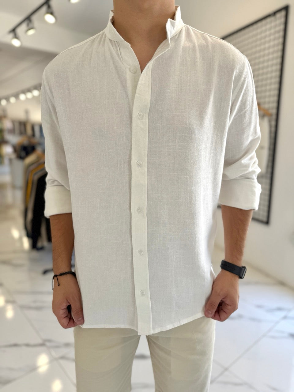 Camisa oversize lino mao blanca