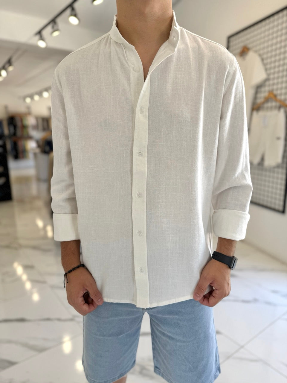 Camisa oversize lino mao blanca