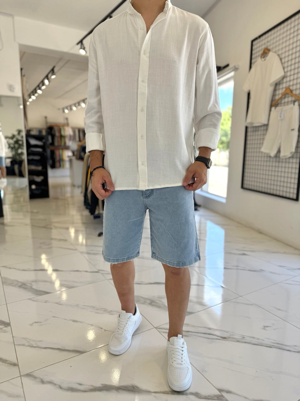 Camisa oversize lino mao blanca