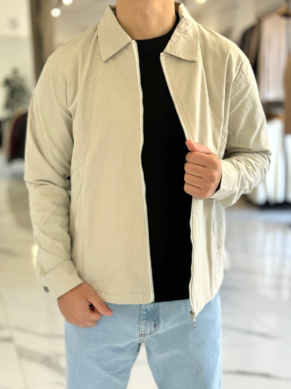 Campera gabardina beige