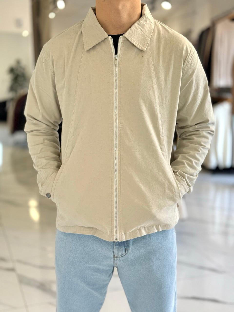 Campera gabardina beige