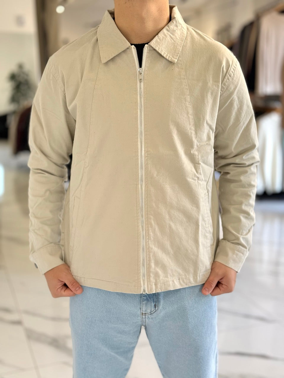 Campera gabardina beige