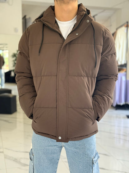 Campera puffer impermeable chocolate