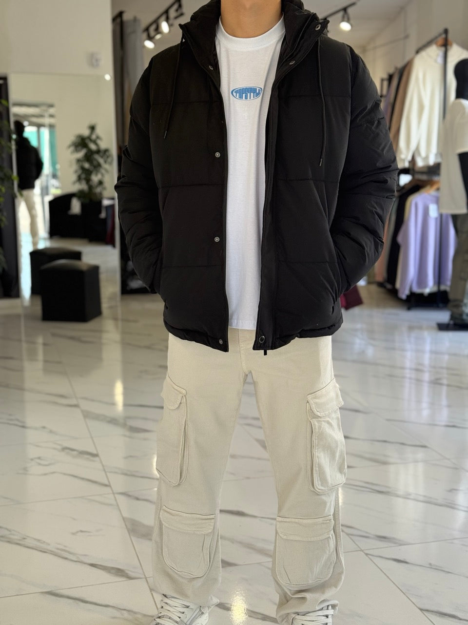 Campera puffer impermeable negra