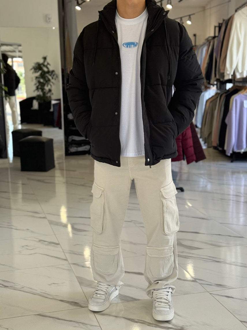 Campera puffer impermeable negra