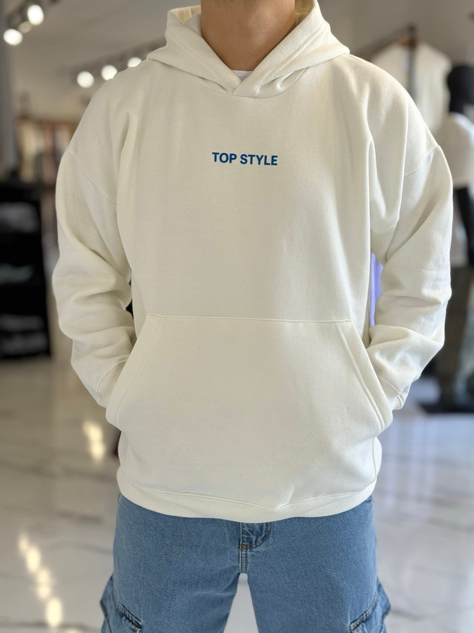 Canguro oversize blanco "wait for nobody"