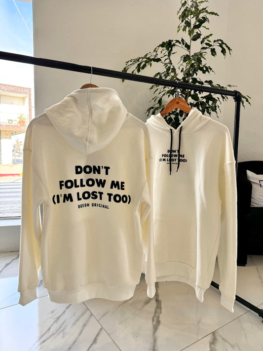 Canguro oversize "don't follow me" blanco