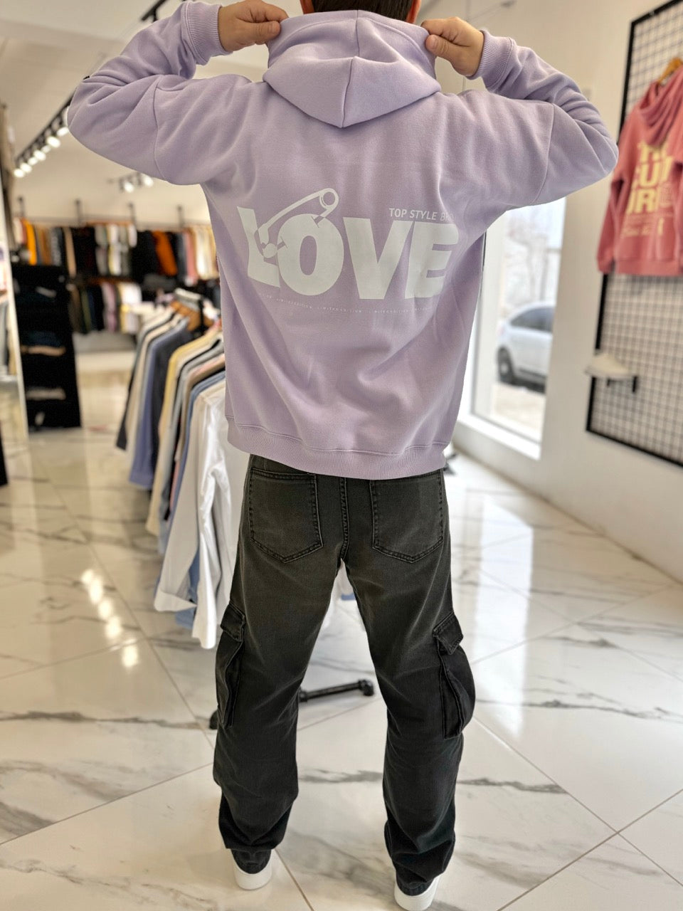 Canguro oversize lila "love"