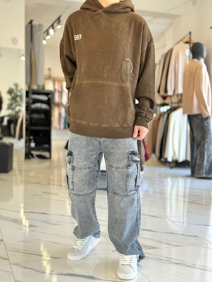 Canguro oversize marrón gastado "Celebrate"