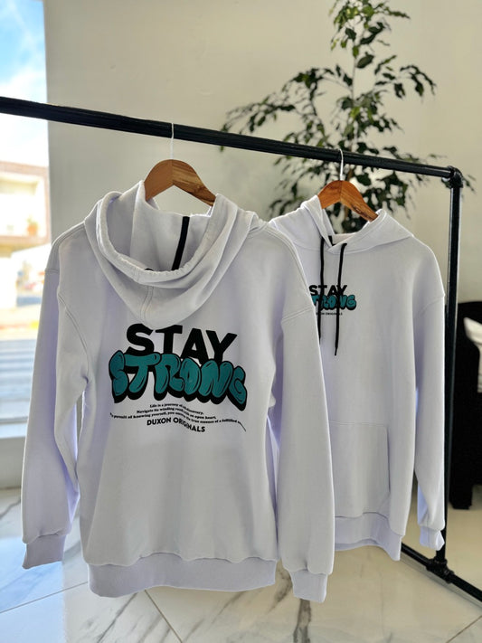 Canguro oversize "stay strong" blanco