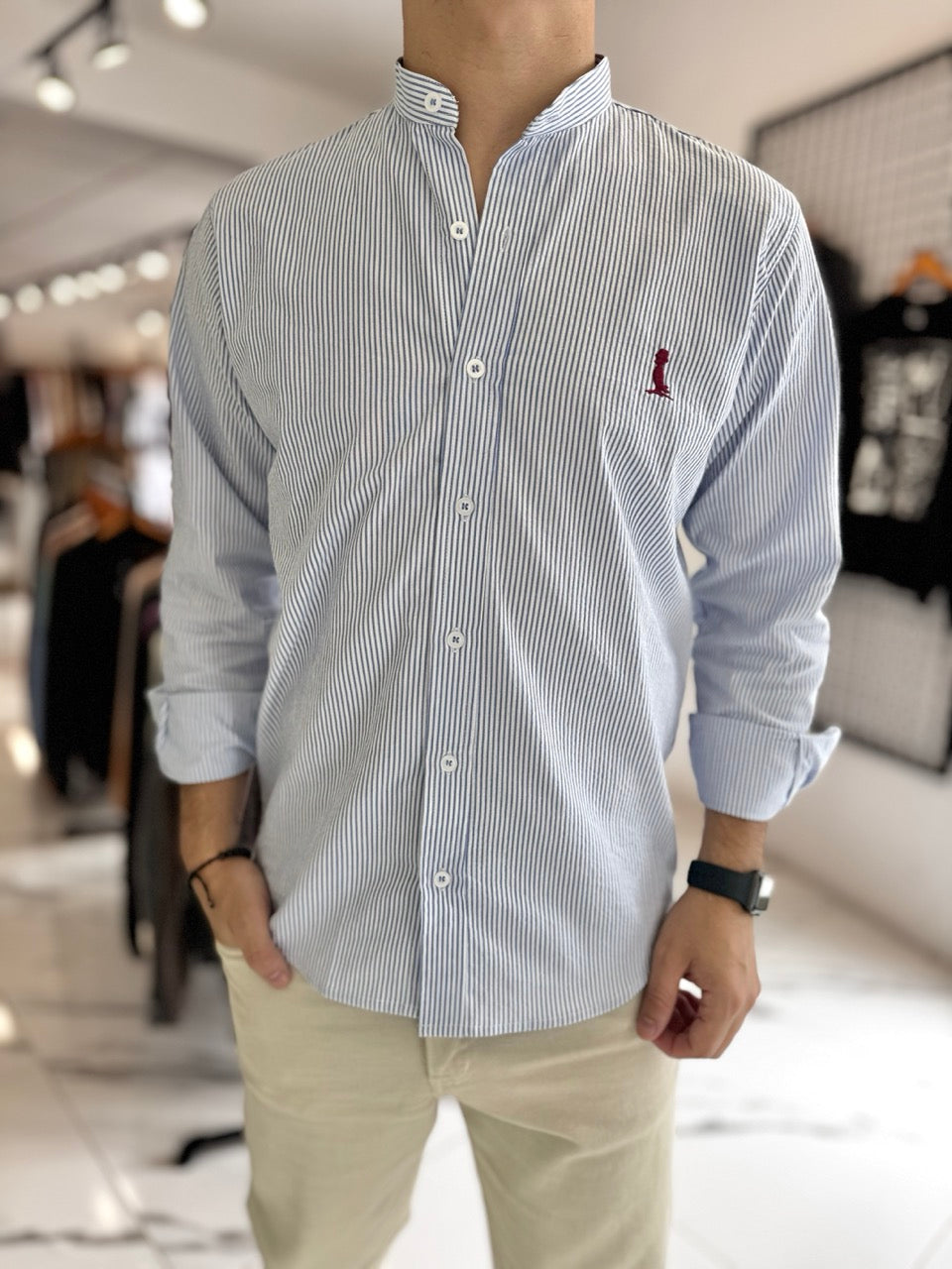Camisa mao rayada azul