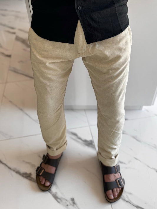 Pantalón de lino beige