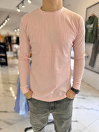Remera slim fit wafle manga larga rosada