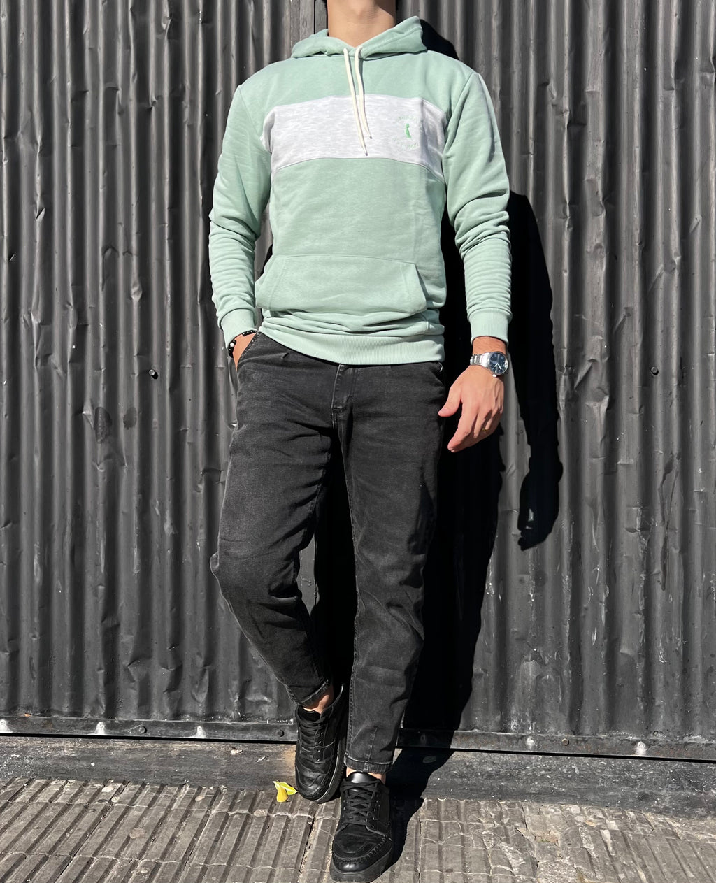 Canguro sin felpa verde franja gris