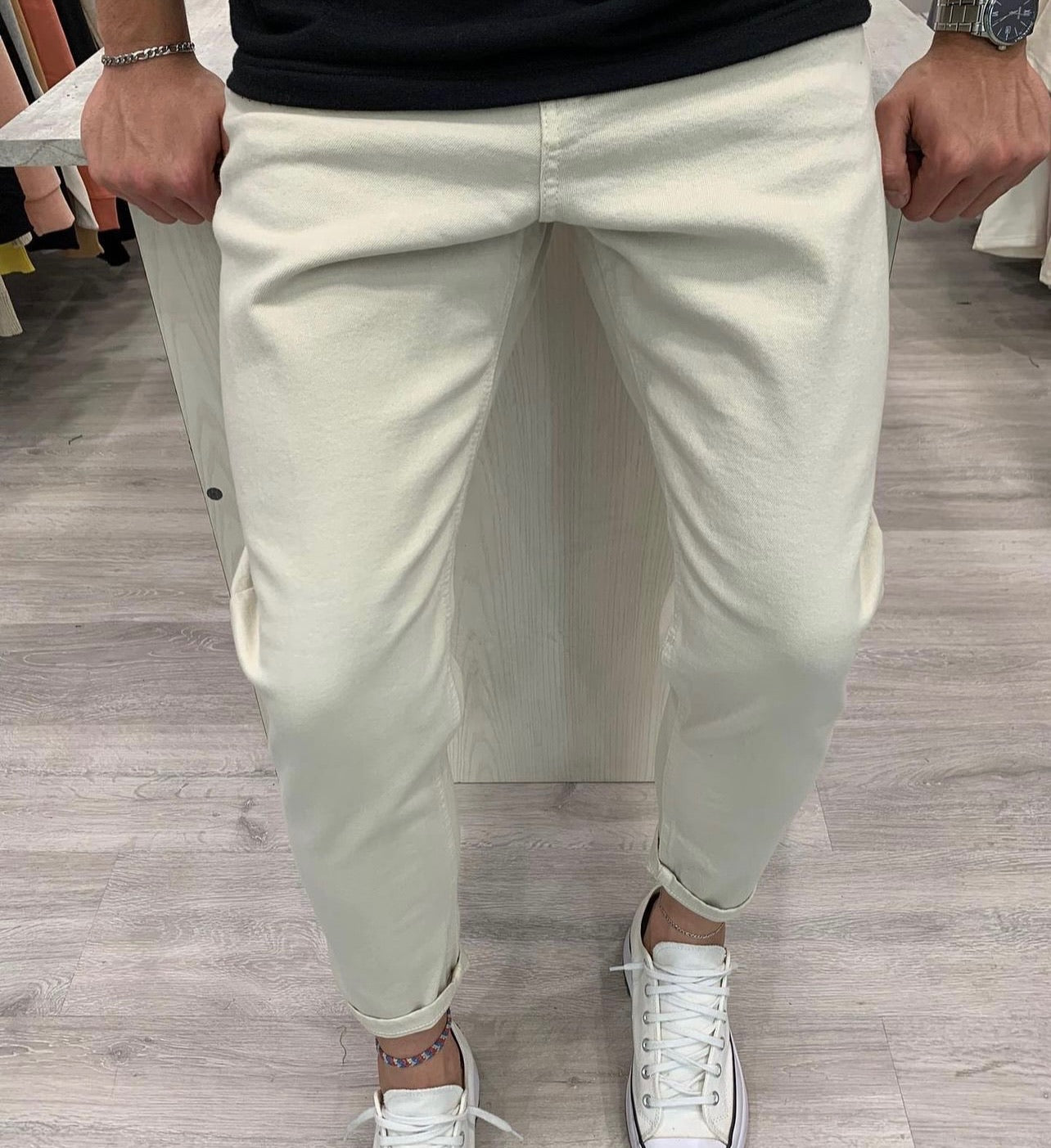 Skinny beige liso